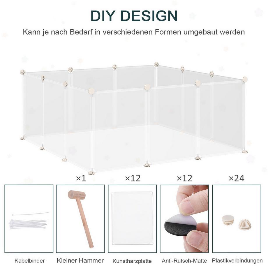 Northio  Enclos Extérieur Enclos En Maille Diy Pour Petits Animaux 12 Panneaux Intérieur Blanc 105X105X45Cm 