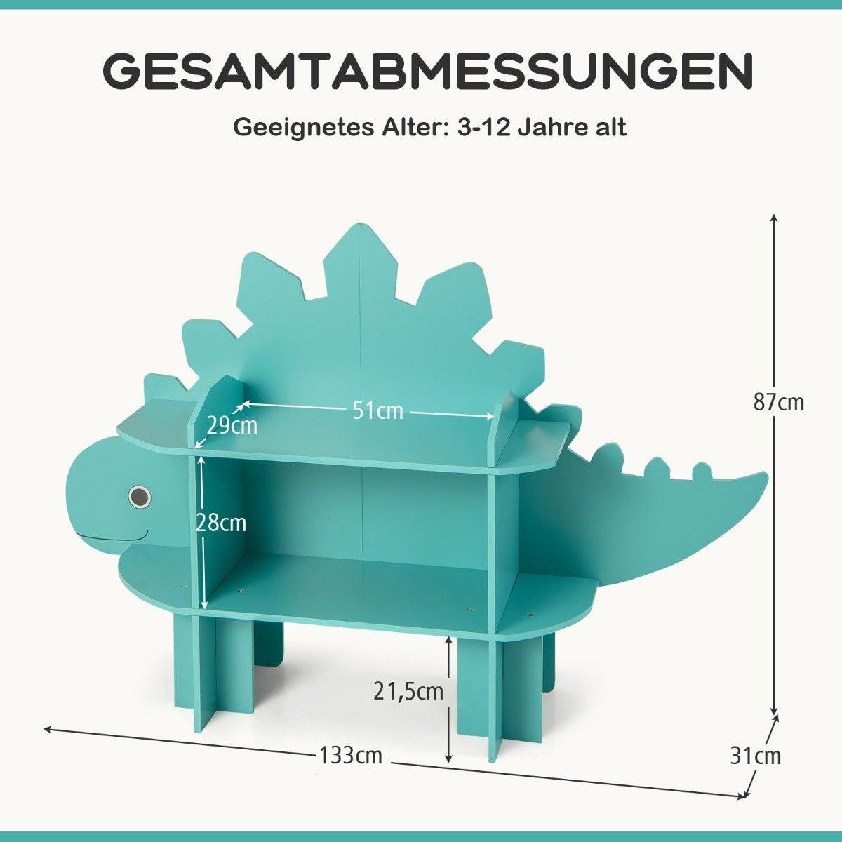 Northix Dinosaurier Bücherregal für Kinder Spielzeug-Aufbewahrungsorganisator mit offenen Regalen  