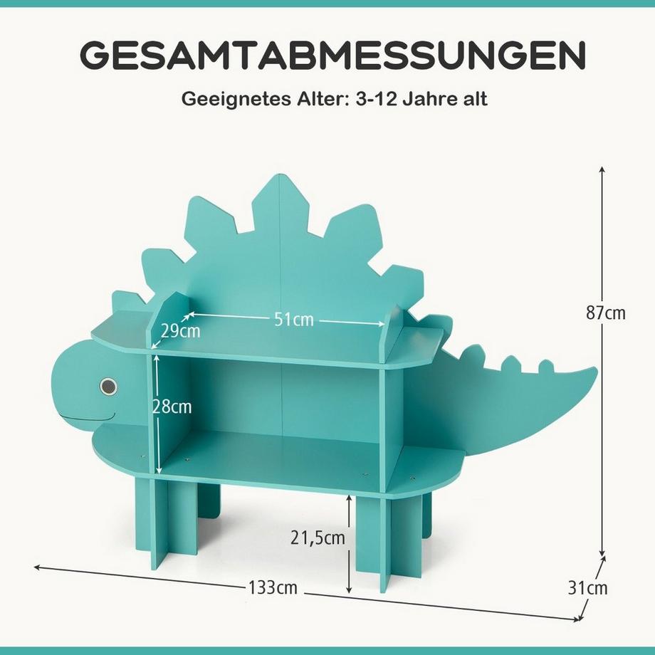 Northix Dinosaurier Bücherregal für Kinder Spielzeug-Aufbewahrungsorganisator mit offenen Regalen  