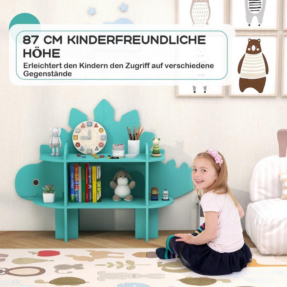 Northix Dinosaurier Bücherregal für Kinder Spielzeug-Aufbewahrungsorganisator mit offenen Regalen  