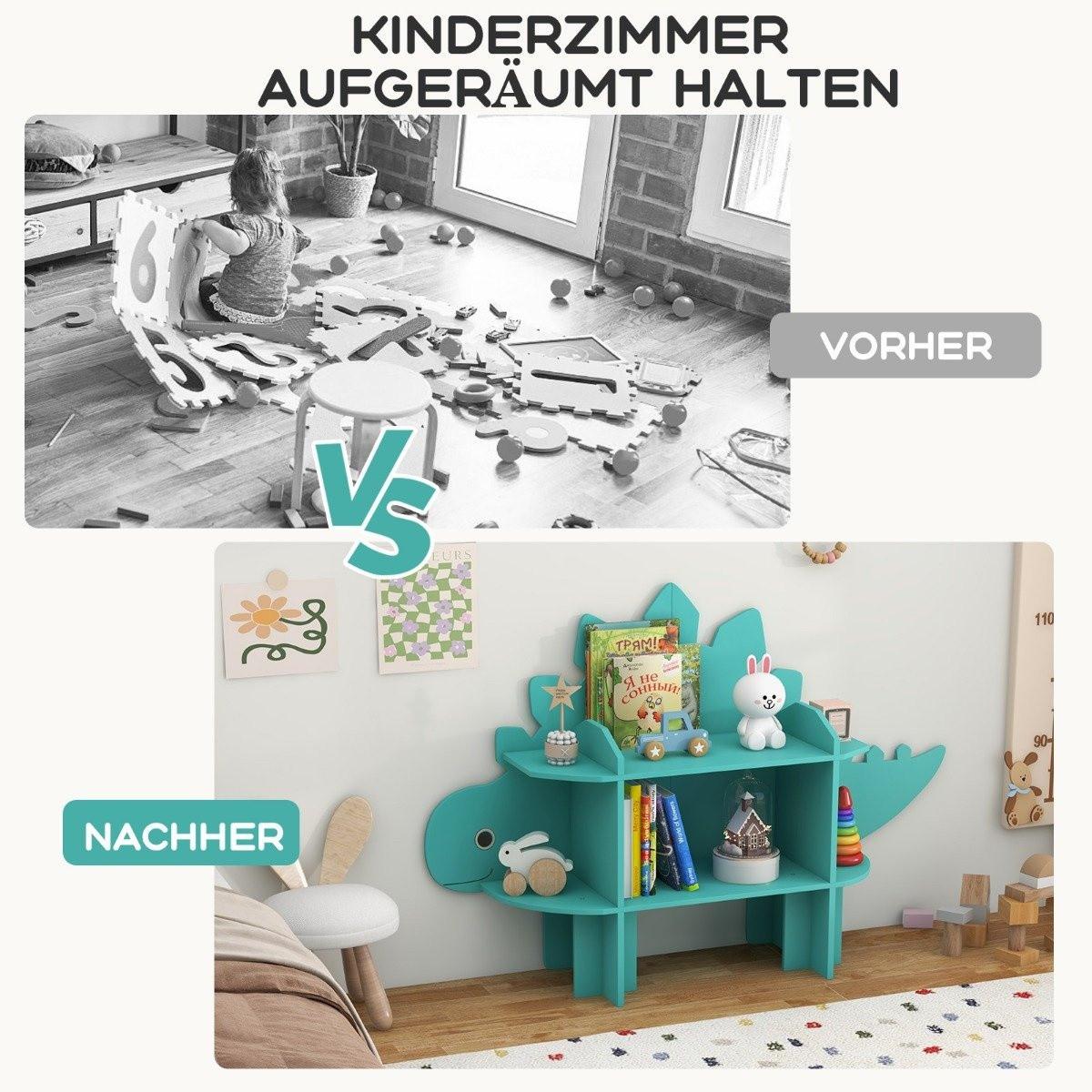 Northix Dinosaurier Bücherregal für Kinder Spielzeug-Aufbewahrungsorganisator mit offenen Regalen  