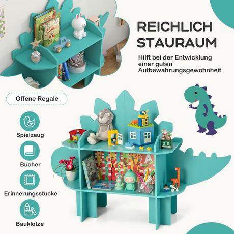 Northix Dinosaurier Bücherregal für Kinder Spielzeug-Aufbewahrungsorganisator mit offenen Regalen  