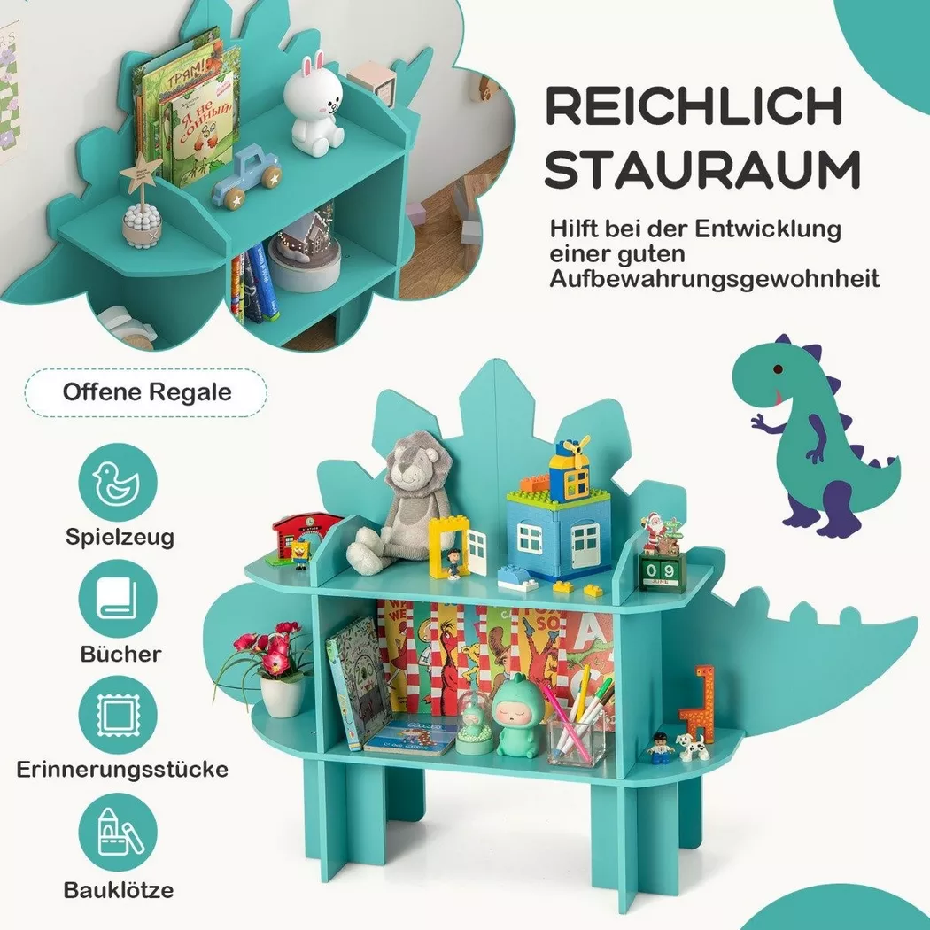 Northix - Libreria a forma di dinosauro per bambini, organizer per riporre i giocattoli, con ripiani aperti, 87cm