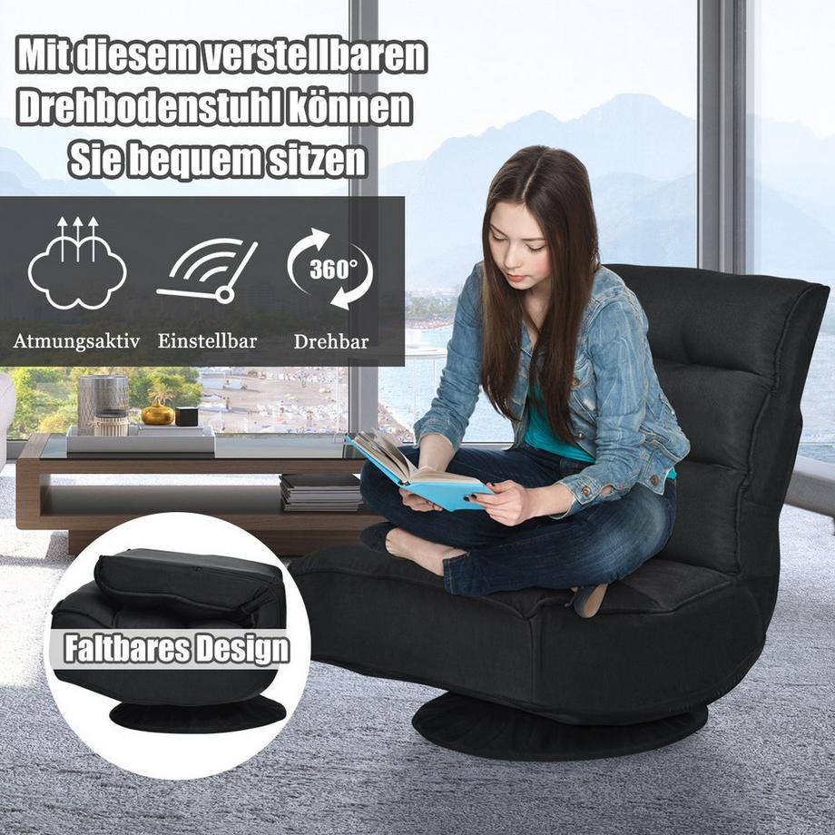 B2X Relaxsessel verstellbar Klappsessel drehbar Bodenstuhl Sofastuhl Bodenkissen Schwarz  