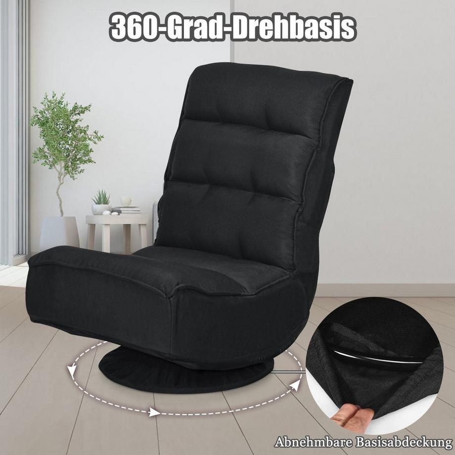 B2X Relaxsessel verstellbar Klappsessel drehbar Bodenstuhl Sofastuhl Bodenkissen Schwarz  