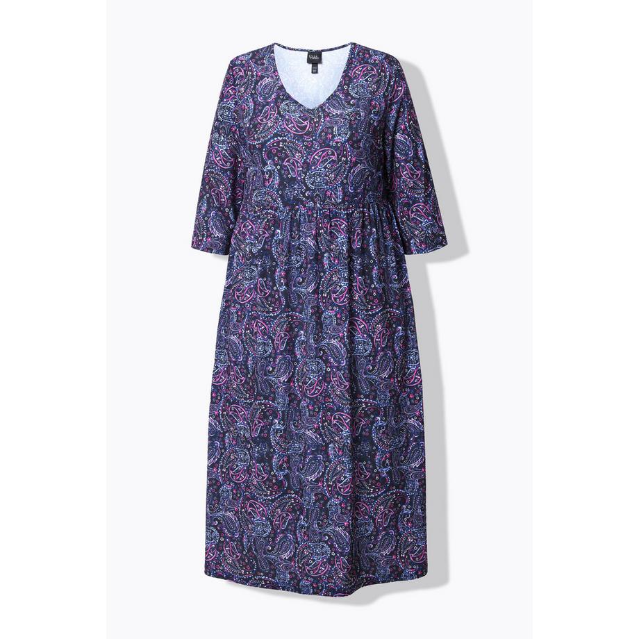 Ulla Popken Jerseykleid A-Linie V-Ausschnitt 3/4-Arm  