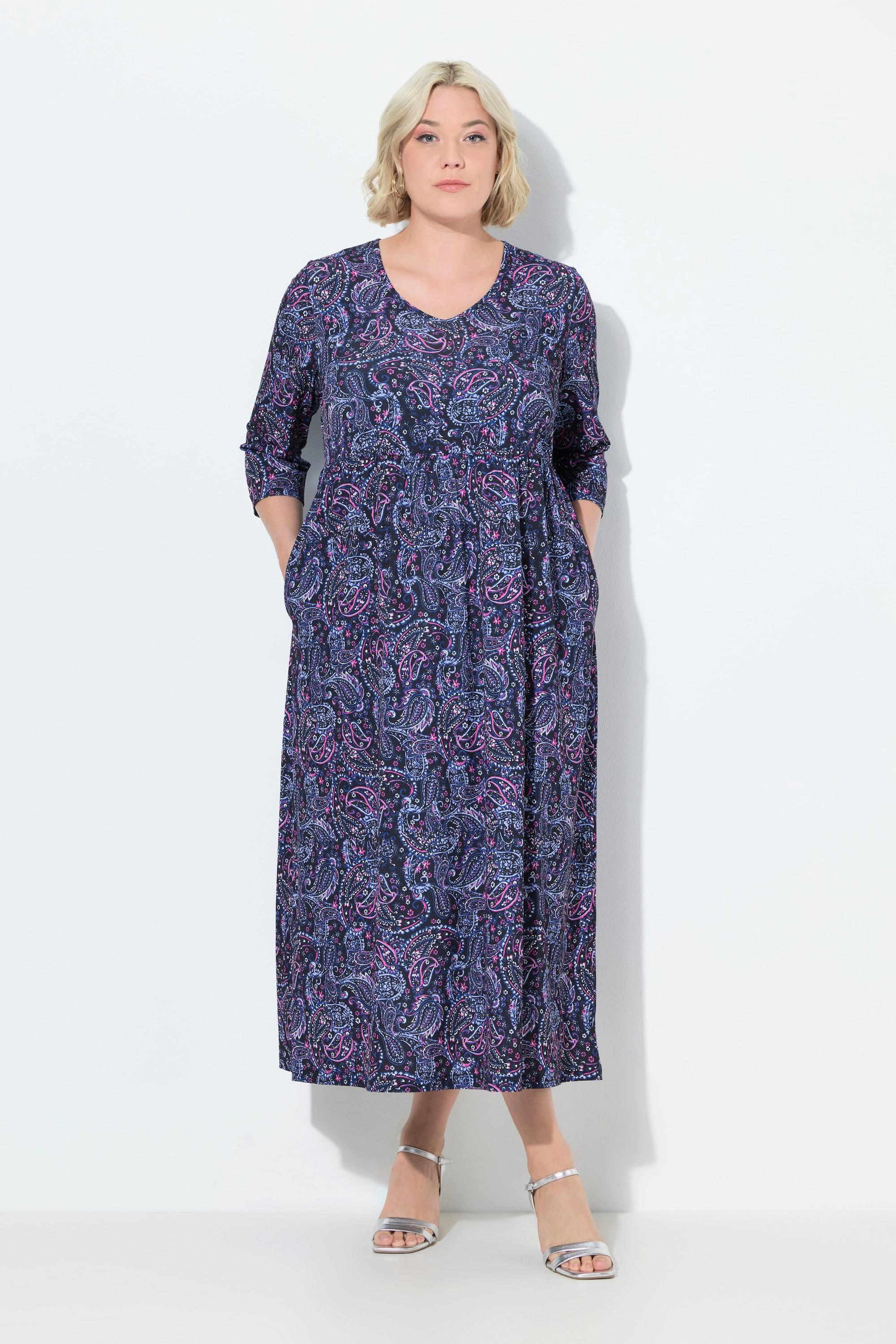 Ulla Popken Robe en jersey coupe évasée Col en V Manches 3/4  