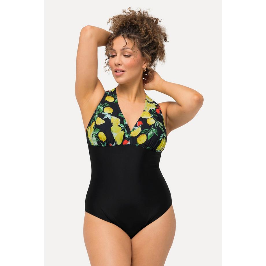 Ulla Popken Costume da bagno stampa limoni coppe morbide inserto macramè  