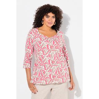 Ulla Popken  Maglia classica con foglie, scollo a cuore e maniche a 3/4 