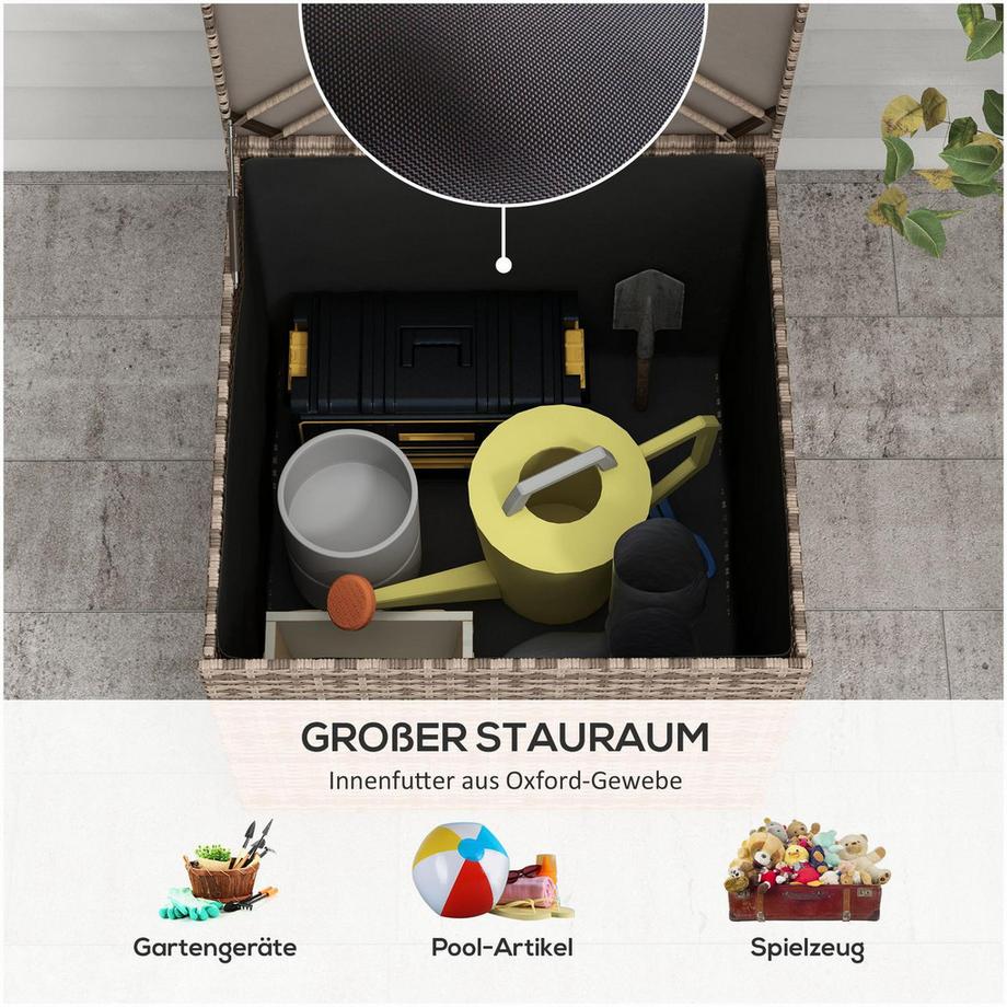 Northio Polyrattan Auflagenbox, Kissenbox mit Deckel, Hubautomatik, Wetterfest Aufbewahrungsbox für Garten, Balkon, 75 x 75 x 70 cm, Sand  