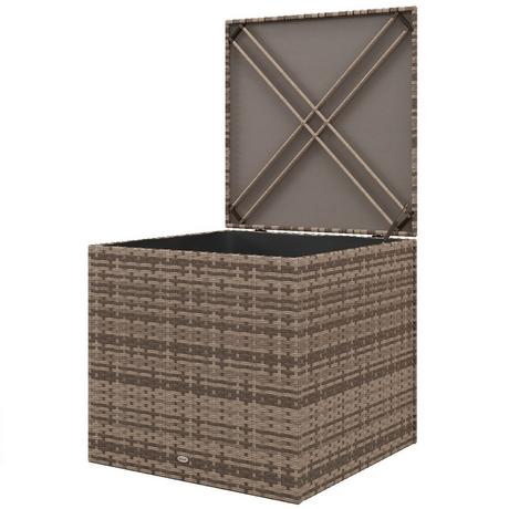 Northio Boîte de rangement en polyrotin, boîte à coussins avec couvercle, levage automatique, boîte de rangement résistante aux intempéries pour jardin, balcon, 75 x 75 x 70 cm, sable  