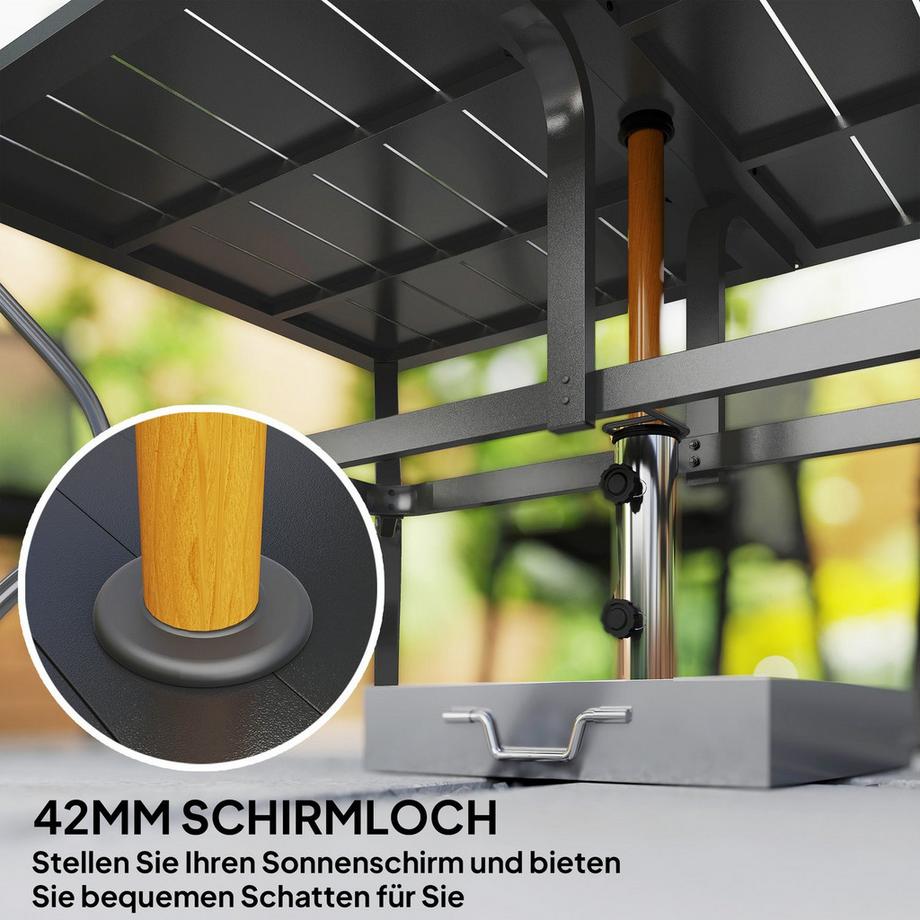 Northio Gartentisch Stahl 150x90 cm Wetterfest Balkontisch mit Schirmloch, Lamellen-Design Buffettisch Campingtisch für 6 Personen Terrassentisch Outdoor Esstisch für Garten, Terrasse Balkon Schwarz |  