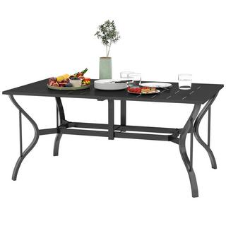 Northio Table de jardin en acier 150 x 90 cm, table de balcon résistante aux intempéries avec trou pour parasol, table de buffet design à lattes, table de camping pour 6 personnes, table de patio, table de salle à manger d'extérieur pour jardin, terrasse, balcon,  