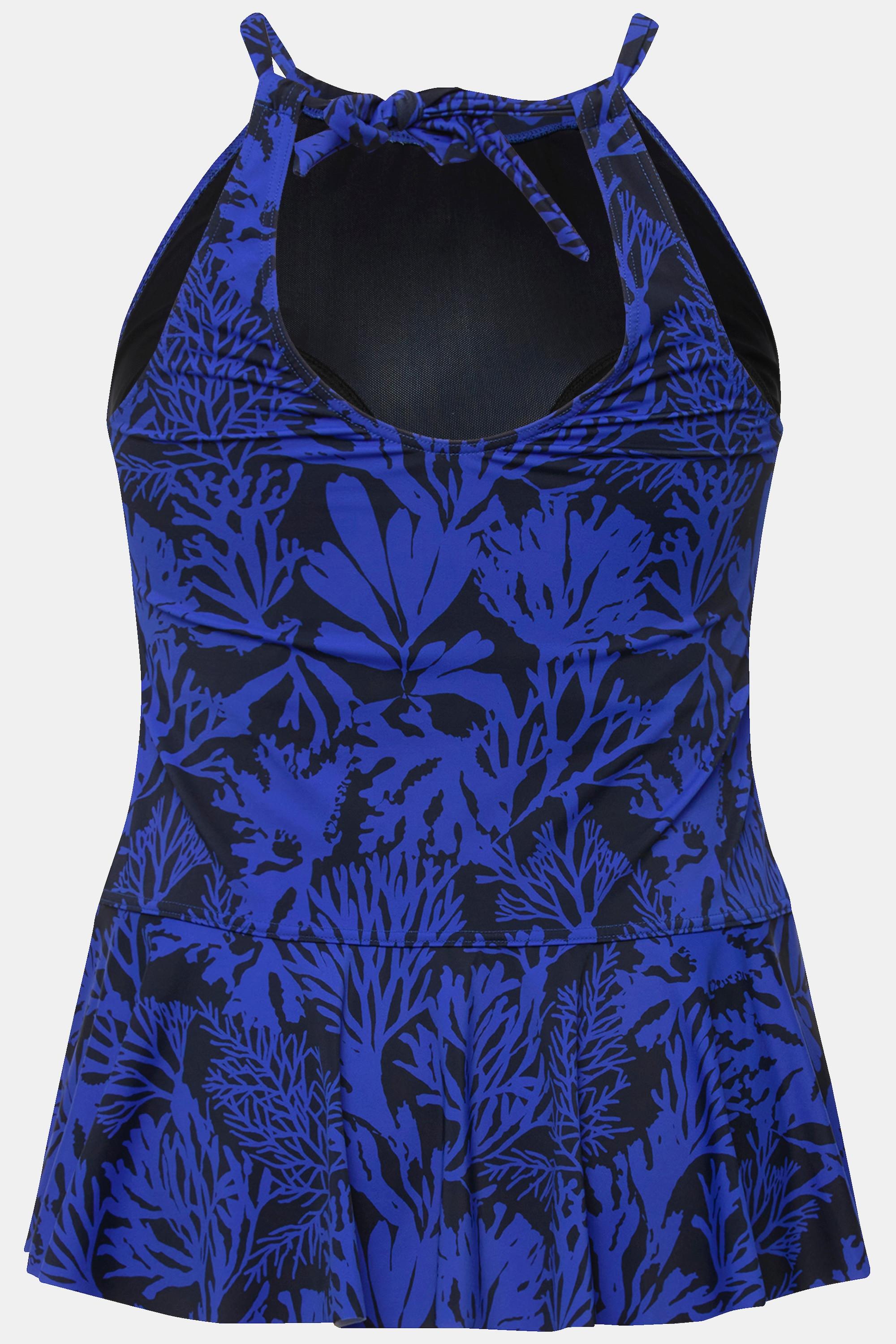 Ulla Popken  Tankini con coralli, volant, coppe morbide ed effetto scollo a prendisole 