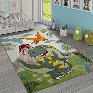 Paco Home Dinosaures de tapis pour enfants à flore courte  