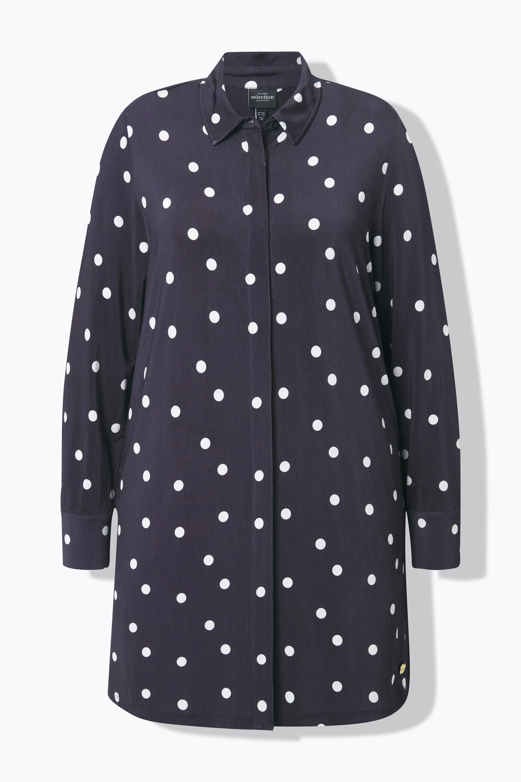 Ulla Popken Blusa lunga Slinky a pallini Colletto camicia Maniche lunghe  