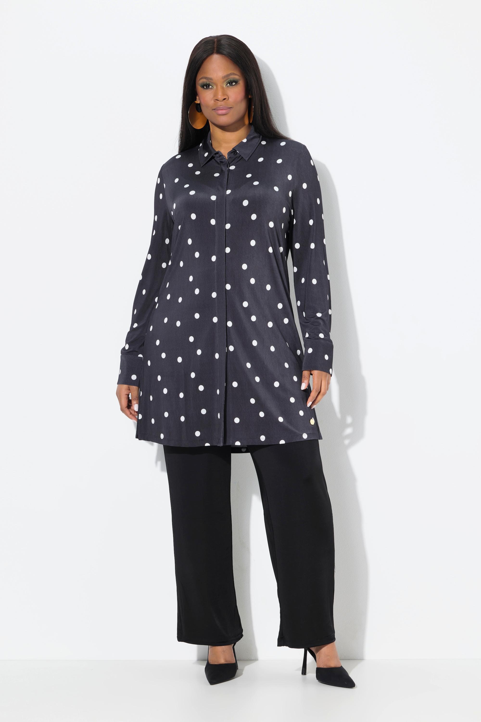 Ulla Popken Blusa lunga Slinky a pallini Colletto camicia Maniche lunghe  