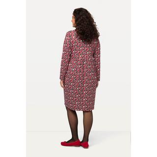 Ulla Popken  Kleid, kurz, Jersey mit Allover Print, V-Ausschnitt, Langarm 