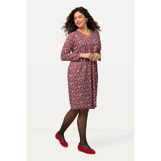 Ulla Popken  Kleid, kurz, Jersey mit Allover Print, V-Ausschnitt, Langarm 