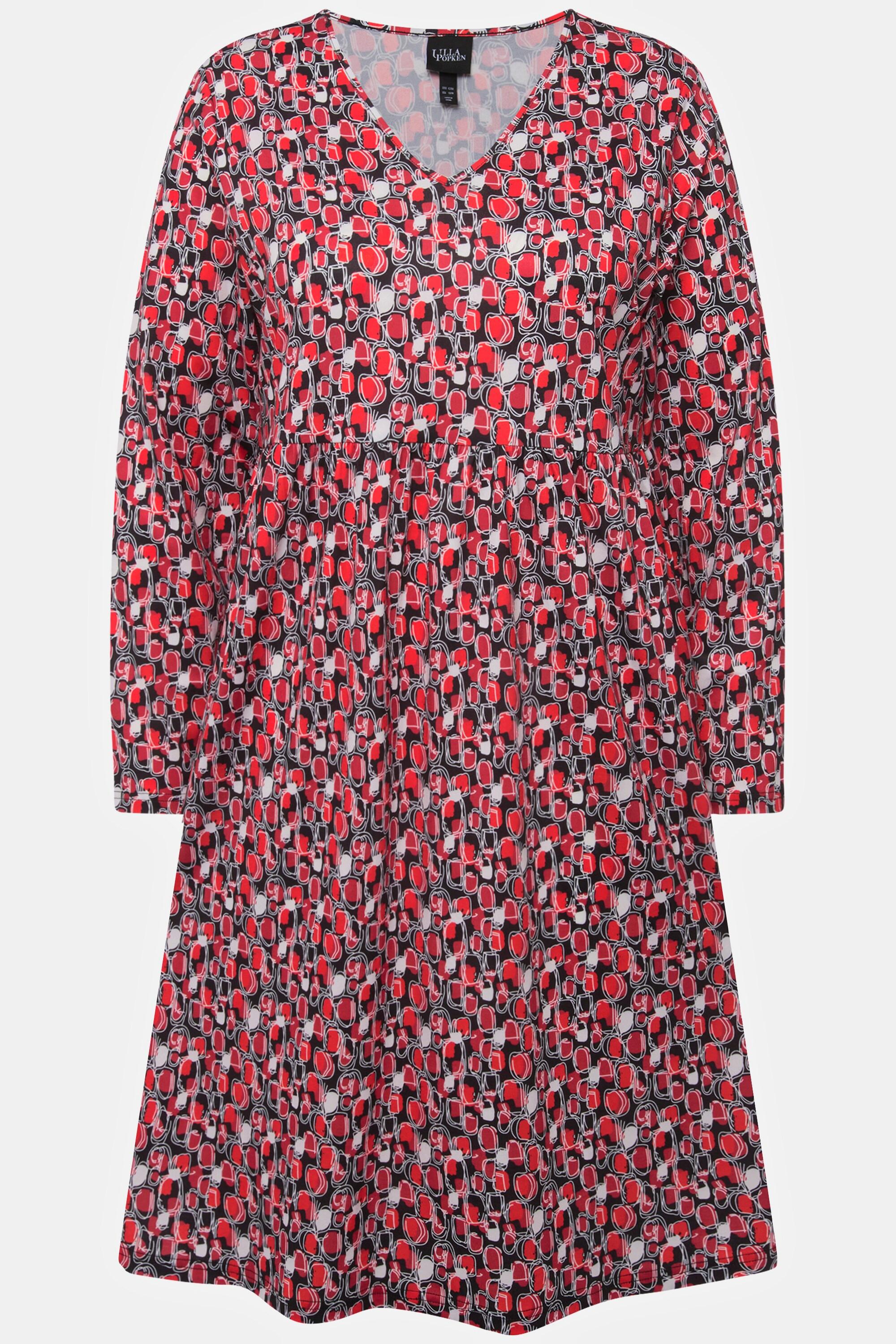 Ulla Popken  Robe courte en jersey à col en V et manches longues, motif imprimé 