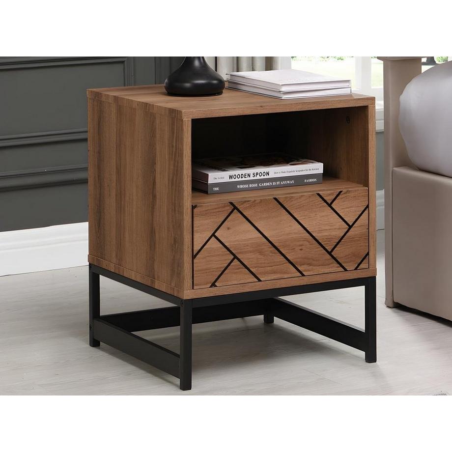 Vente-unique Lot de 2 tables de chevet 1 tiroir et 1 niche - MDF et Acier - Coloris : Naturel et noir - CARATANA  