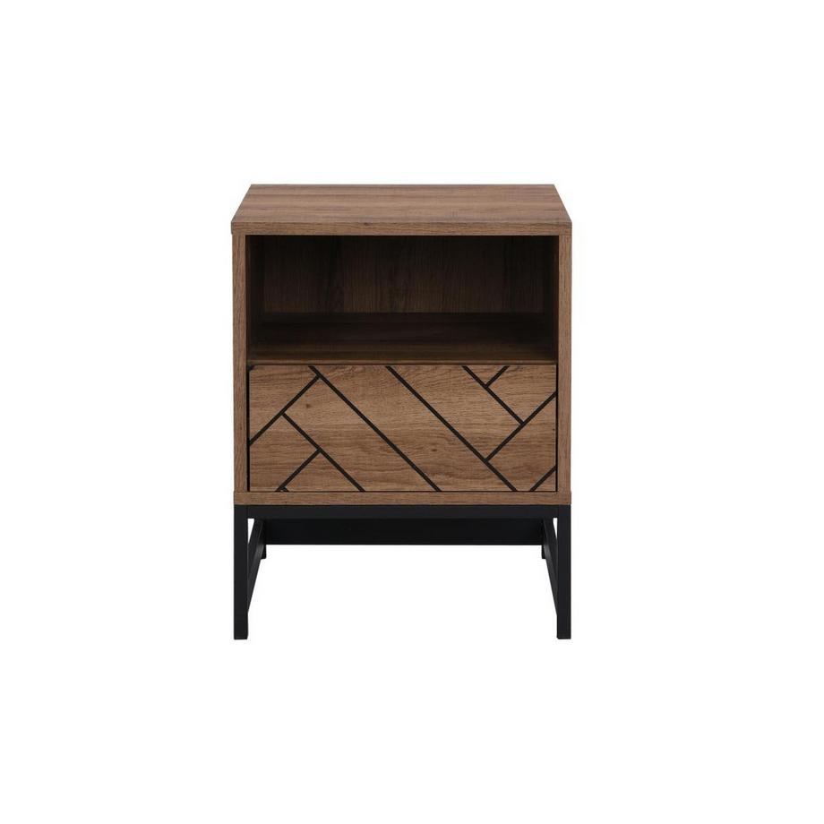 Vente-unique Lot de 2 tables de chevet 1 tiroir et 1 niche - MDF et Acier - Coloris : Naturel et noir - CARATANA  