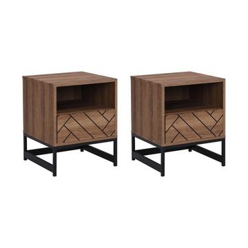 Lot de 2 tables de chevet 1 tiroir et 1 niche - MDF et Acier - Coloris : Naturel et noir - CARATANA