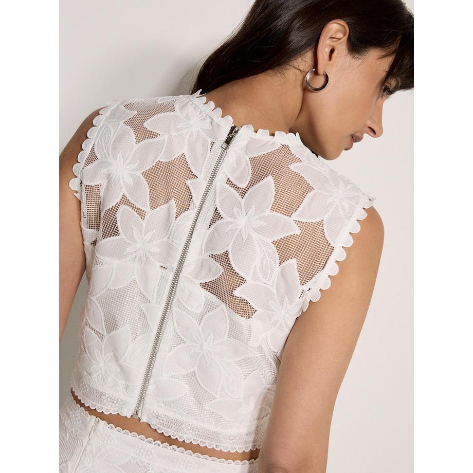 APRICOT Top Court Dentelle Maille Florale  