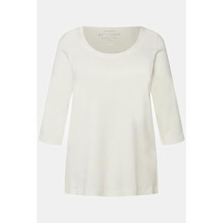 Ulla Popken  T-shirt en coton Pima. Col rond et manches 3/4. Ligne A. 