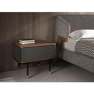 ANGEL CERDA Comodino in legno grigio scuro opaco, acciaio nero e piano in noce  