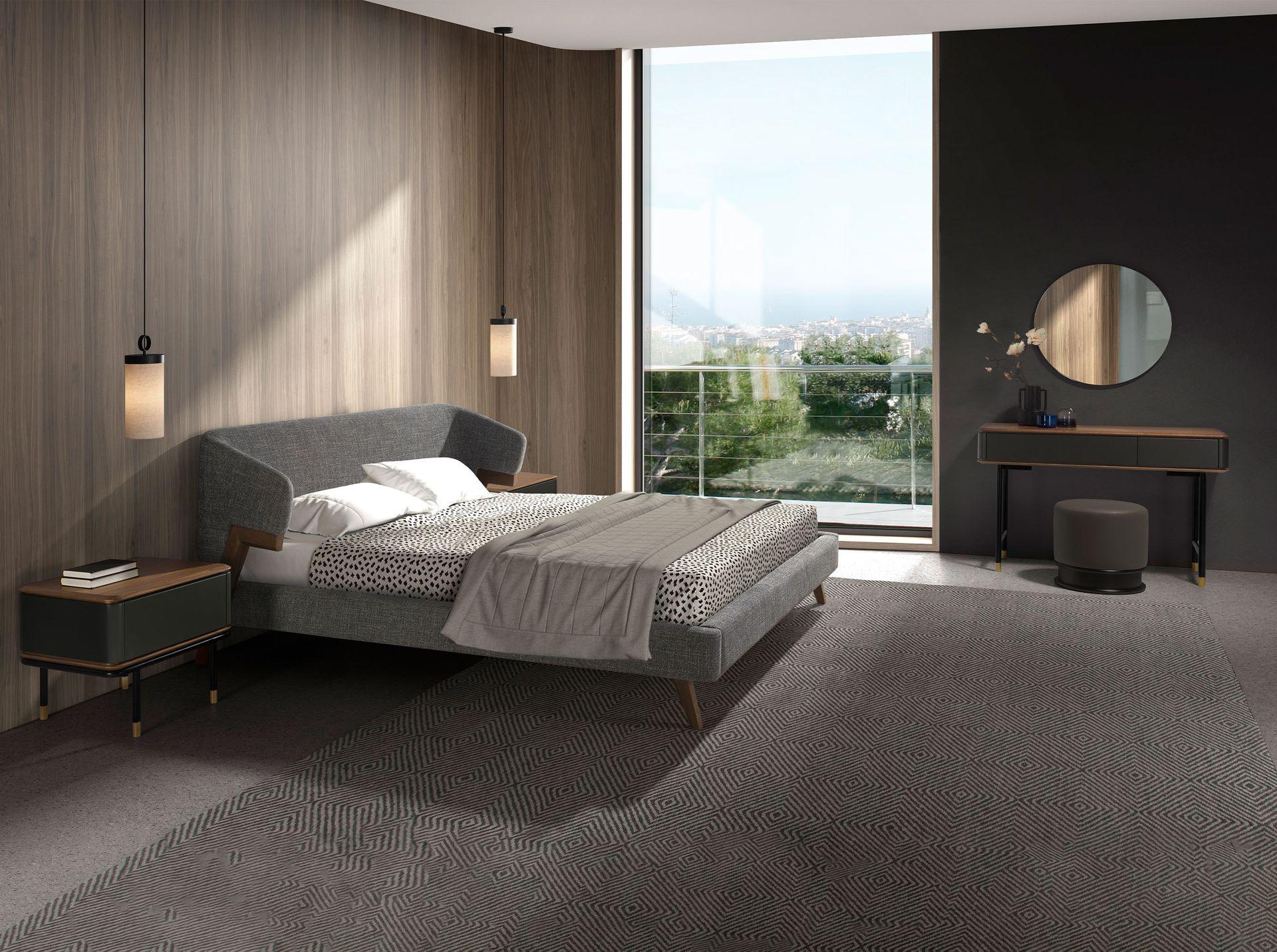 ANGEL CERDA Comodino in legno grigio scuro opaco, acciaio nero e piano in noce  