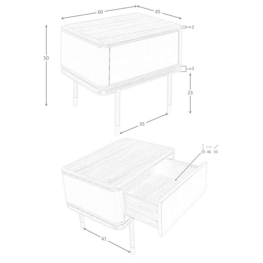 ANGEL CERDA Comodino in legno grigio scuro opaco, acciaio nero e piano in noce  