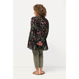 Ulla Popken  Bluse, bedruckt, A-Linie, Carree-Ausschnitt, Langarm 