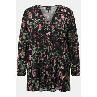 Ulla Popken  Bluse, bedruckt, A-Linie, Carree-Ausschnitt, Langarm 