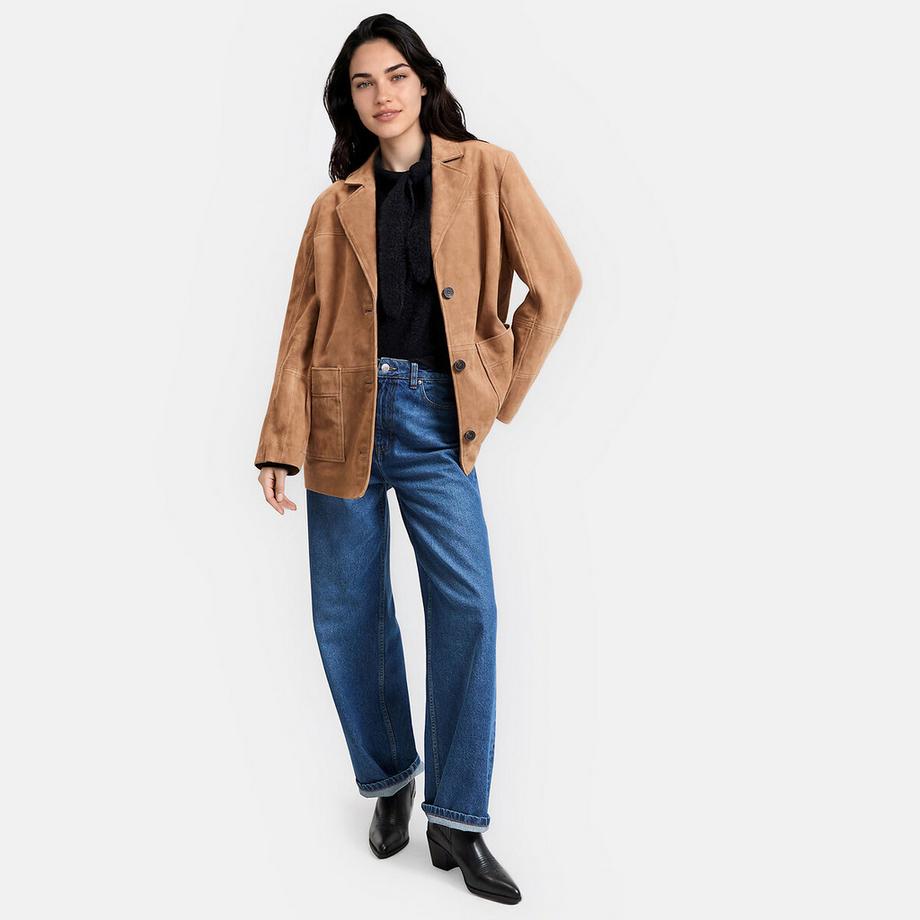 La Redoute Collections Giacca dritta in pelle di capra con collo a revers  
