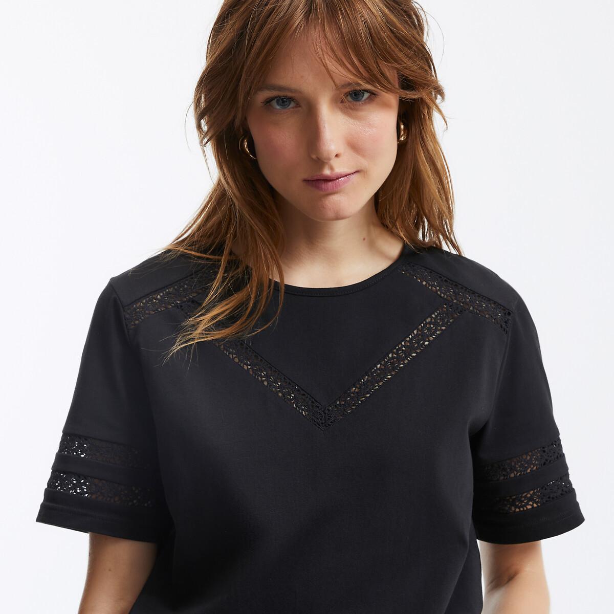 La Redoute Collections  T-Shirt mit rundem Ausschnitt & Guipure-Spitze 