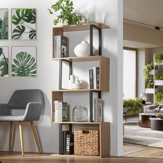 Calicosy Bücherregal mit 4 Ebenen, Holzdekor und Metallständern - H148cm  