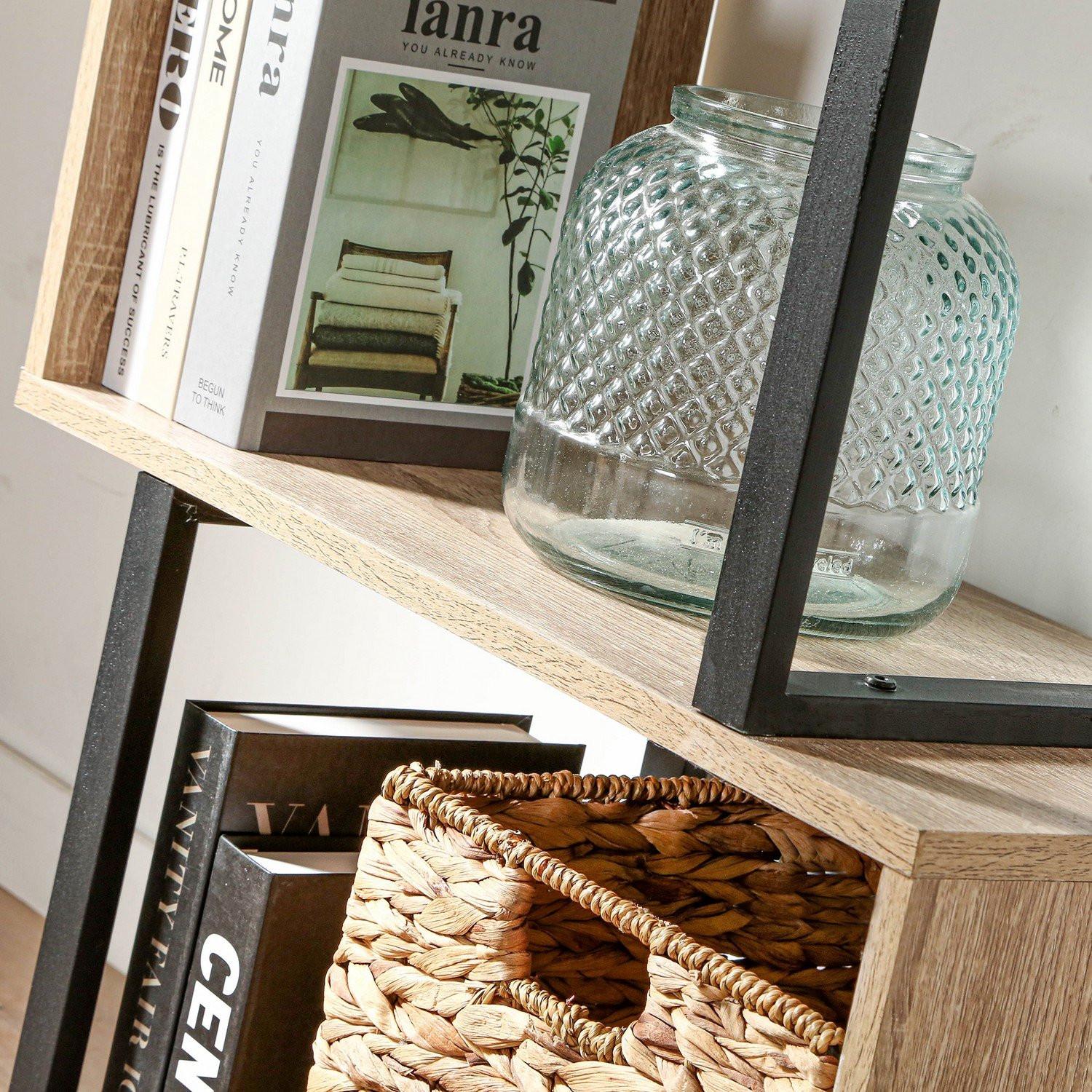 Calicosy Bücherregal mit 4 Ebenen, Holzdekor und Metallständern - H148cm  