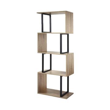 Bücherregal mit 4 Ebenen, Holzdekor und Metallständern