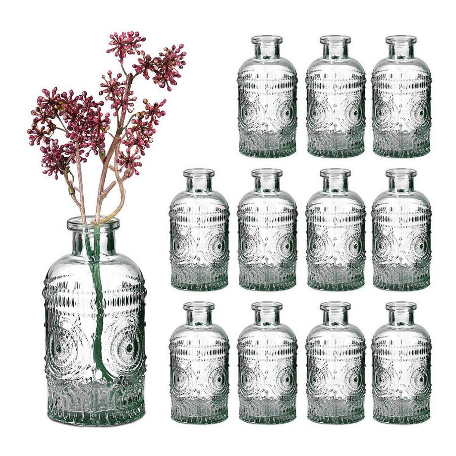 Lot de 12 petits vases en verre