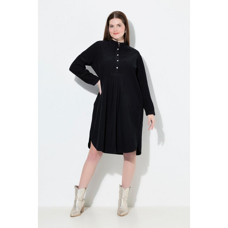 Ulla Popken Robe en velours côtelé Col Montant Plis Décoratifs Manches Longues  