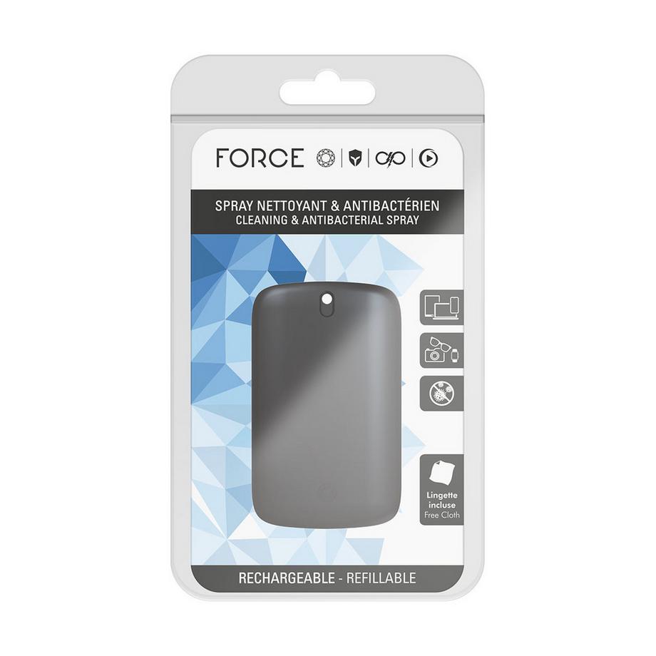 Force Power  Spray detergente antibatterico 15 ml con ricarica e salvietta in microfibra 