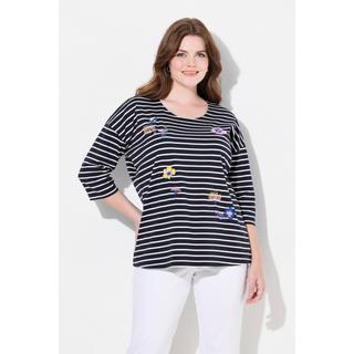 Ulla Popken  Ringelshirt, Stickerei, Oversized, Rundhals, 3/4-Arm 