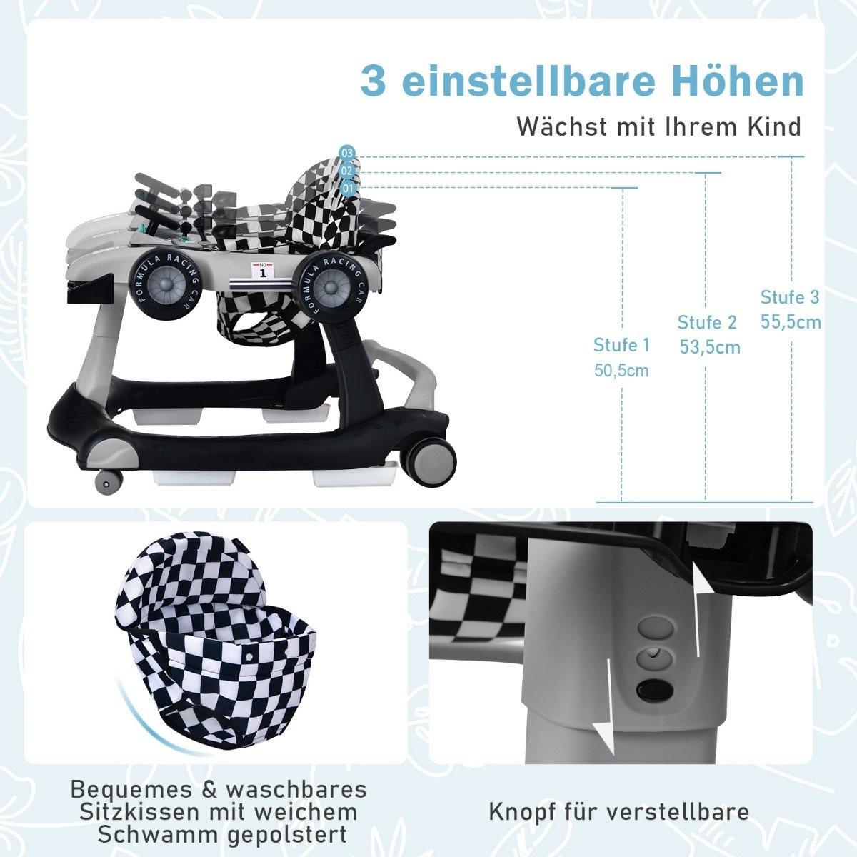 Northix  4 in 1 Lauflernwagen Klappbarer Lauflernwagen Grau 