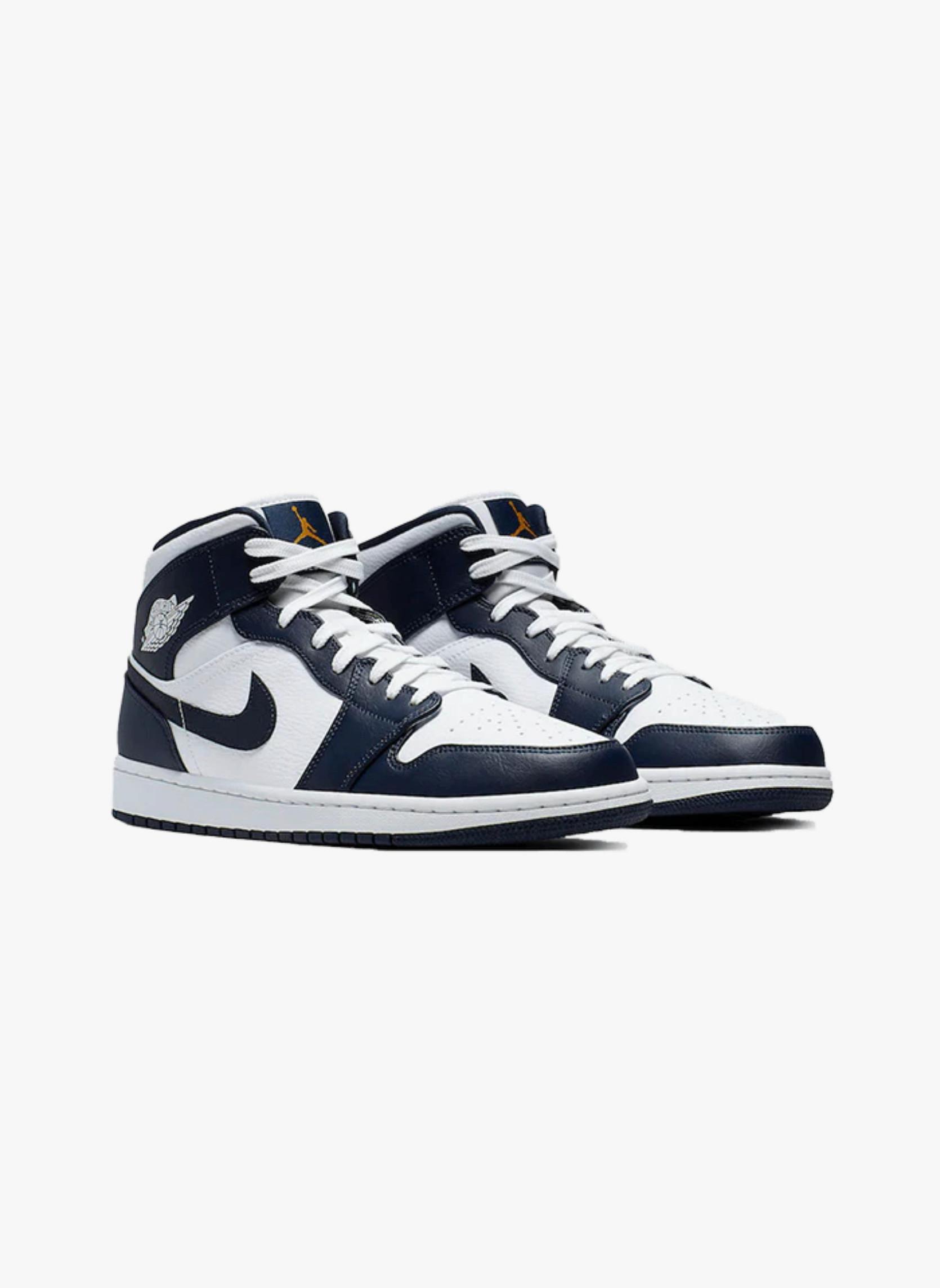 NIKE  Air Jordan 1 Mid White Metallic Gold Obsidian 