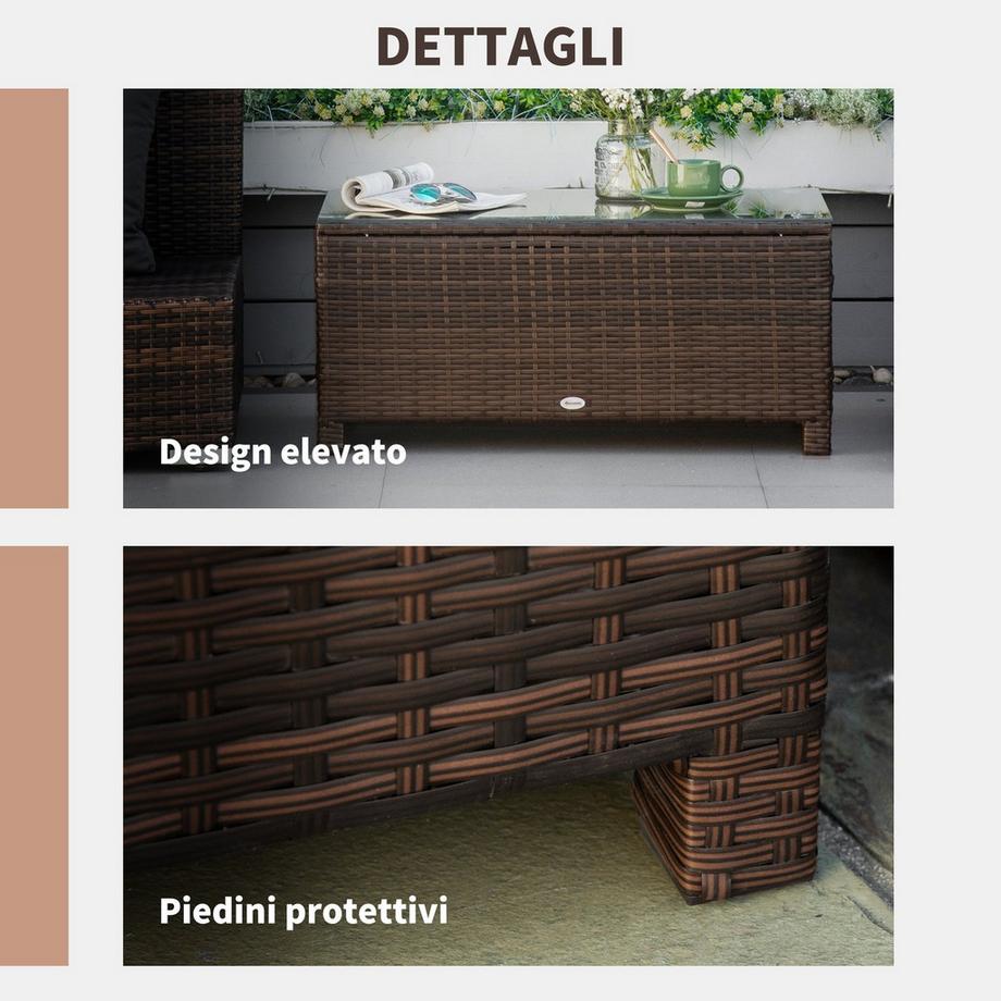 Northio Garten Beistelltisch Couchtisch Aus Polyrattan, Wetterfest, Braun, 85X50X39Cm  