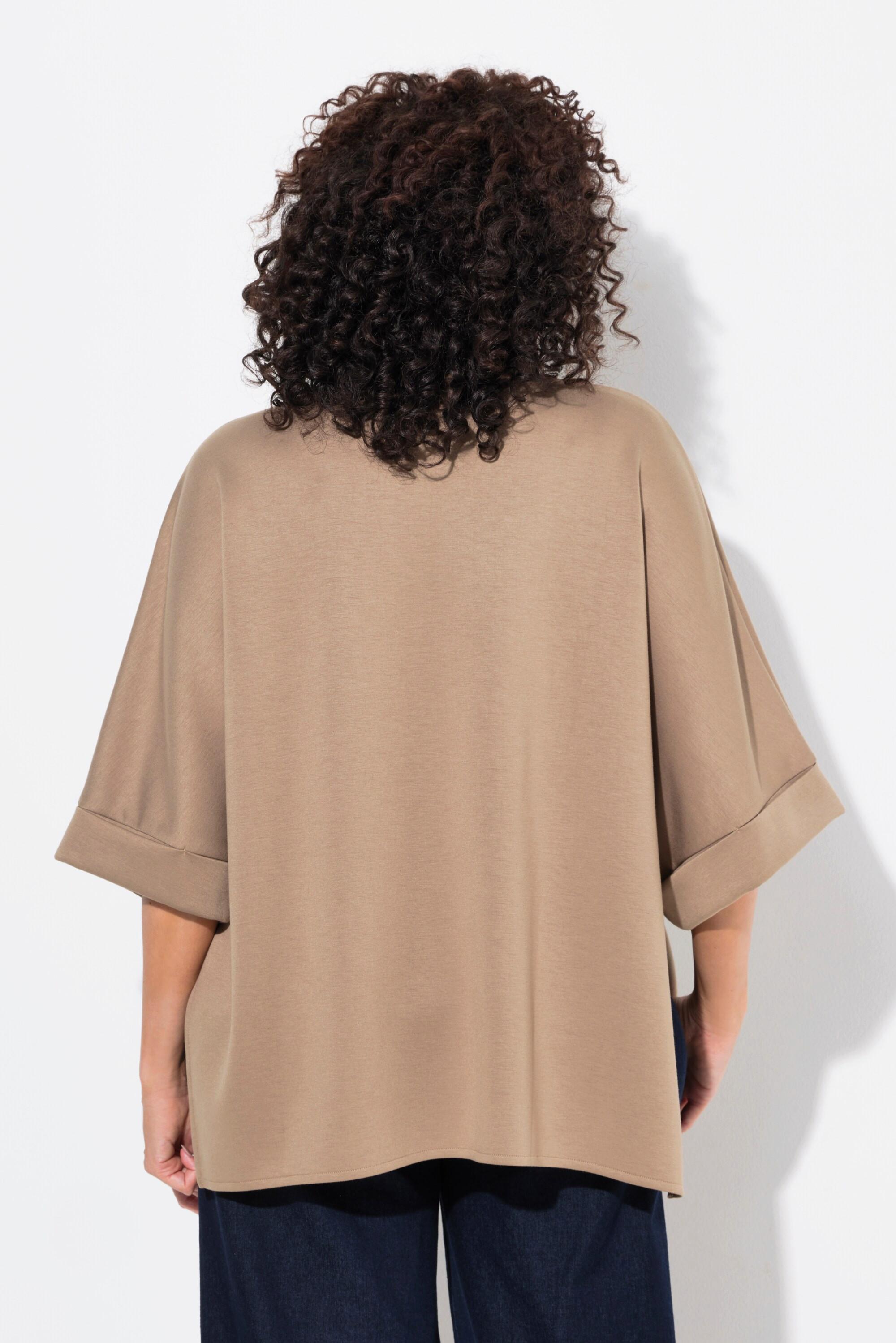 Ulla Popken  Poncho in felpa dal taglio oversize con collo alto, mezze maniche e modal 