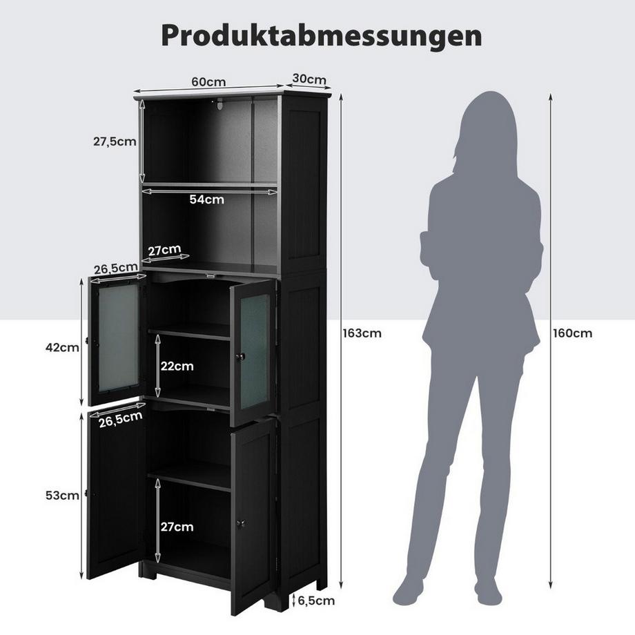 Northix Mobiletto da bagno con ante in vetro, 2 vani aperti e ripiani regolabili  