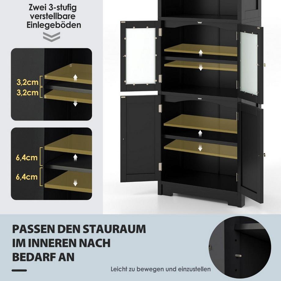 Northix Mobiletto da bagno con ante in vetro, 2 vani aperti e ripiani regolabili  