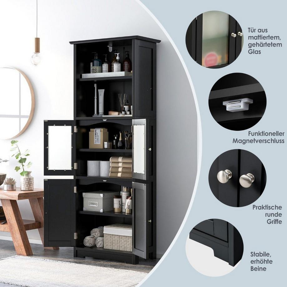 Northix Mobiletto da bagno con ante in vetro, 2 vani aperti e ripiani regolabili  